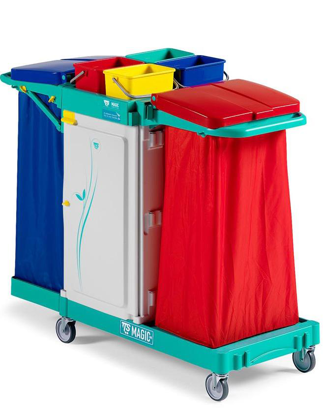 Carro de limpieza Magic ML390S0A0A00 | Puerta con llave y doble soporte 120L carro-limpieza-magic-bandeja-puerta-120l