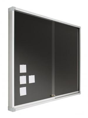 Vitrina mural de anuncios de corcho con puertas correderas | Marco aluminio y cerradura vitrina-mural-anuncios-corcho-puertas-correderas